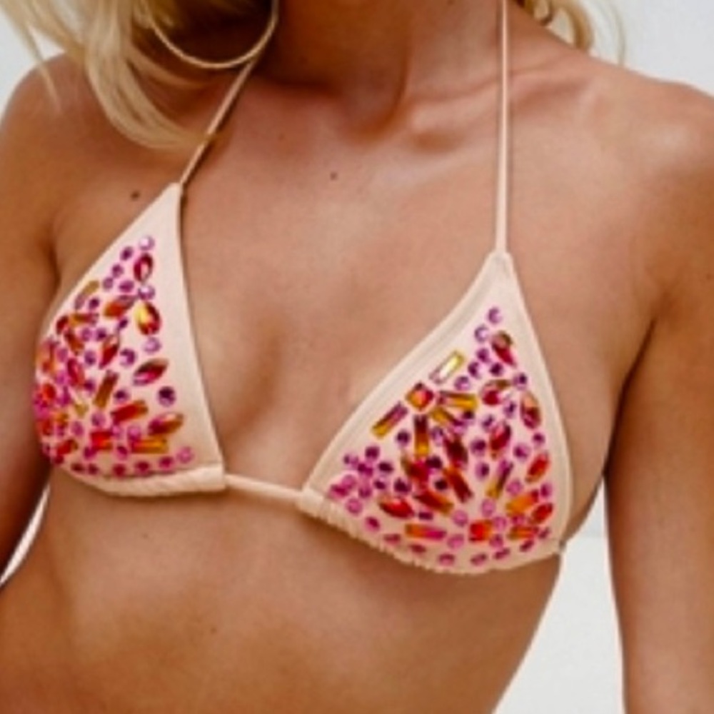ASOS EMBELLISHED BLUSH BIKINI TOP